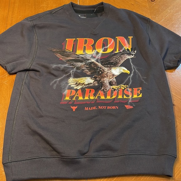 Men’s Under Armour Project Rock Graphic Cutoff T-Shirt Sweatshirt Gray Eagle - Picture 8 of 9